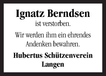 Traueranzeigen Von Ignatz Berndsen Noz Trauerportal