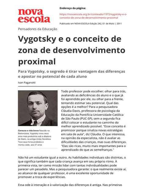 Vygotsky E O Conceito De Zona De Desenvolvimento Proximal Pdf