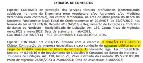 Concurso Bnb Extrato De Contrato Publicado Edital Iminente Dire O