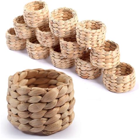 12pcs Round Woven Napkin Ring Water Hyacinth Napkins Rings Rustic