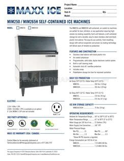 Maxx Ice Mim H Ice Machine Specifications Sheet Ice Maker Manuals