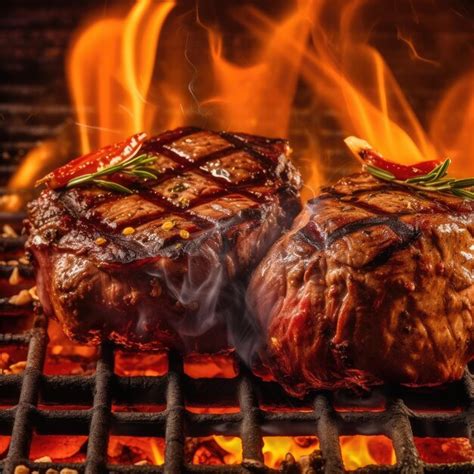 Premium Ai Image Beef Steaks On The Grill With Flames Generative Ai