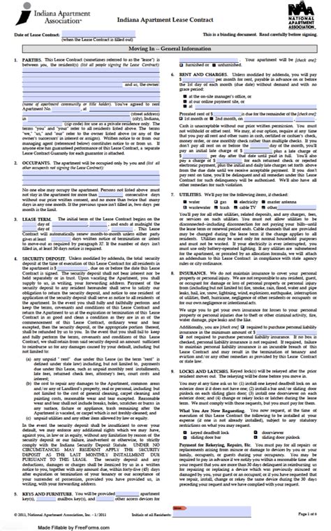 Free Indiana Standard Residential Lease Agreement Template Pdf Word