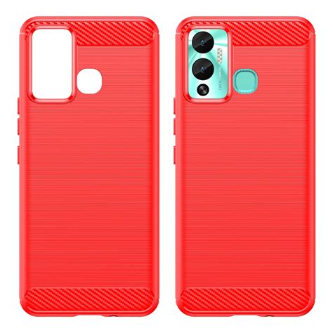 For Infinix Hot Play Brushed Texture Carbon Fiber TPU Phone Case Red Alexnld