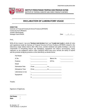 Fillable Online Introp Upm Edu Declaration Of Laboratory Usage