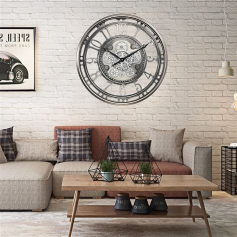 CLXEAST Large Moving Gear Wall Clock Industrial Steampunk Decor Wall