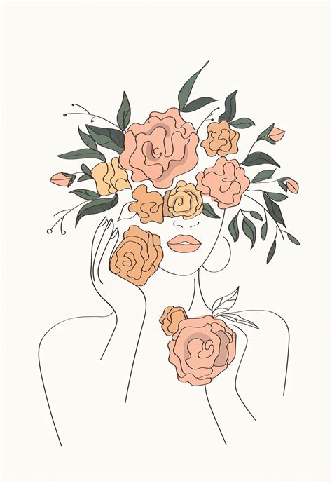 Modern Minimal Female Line Art Flower Line Art Minimalist Wall Art