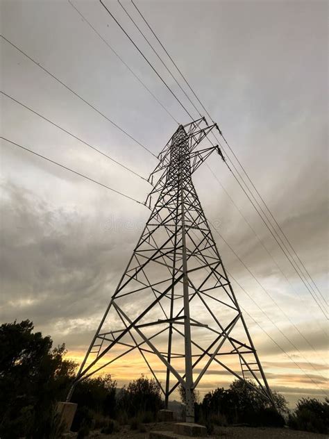 High Voltage Cable Tower With Cloudy Sky Stock Image Image Of Danger