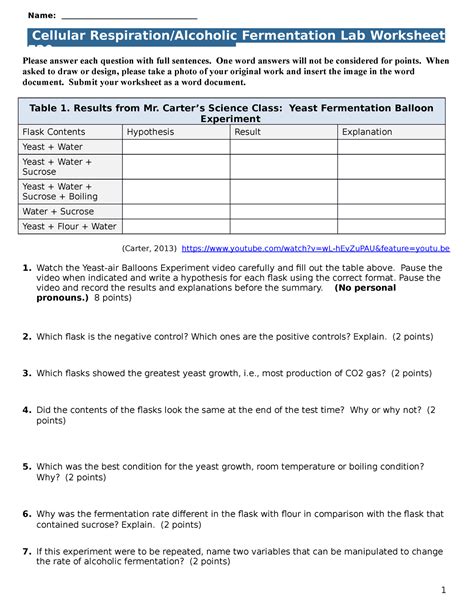 6 Fermentation Worksheet F20 Please Answer Each Question With