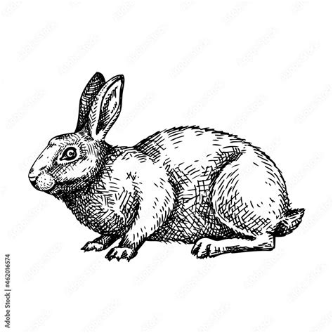 Hand Sketched Bunny Vector Illustration Cute Farm Rabbit Hand Drawing