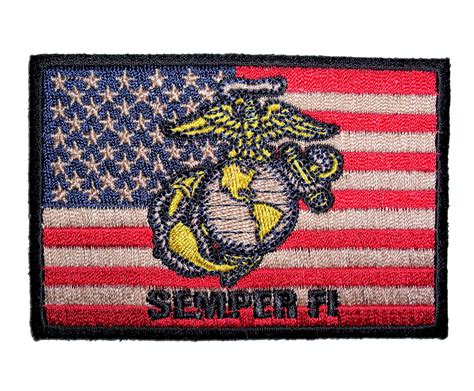 Patriotic American Flag With Marines Semper FI Logo Embroidered Patch