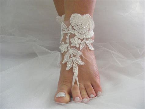 Sequined Lace Barefoot Sandals Beach Wedding Sandals Wedding Etsy