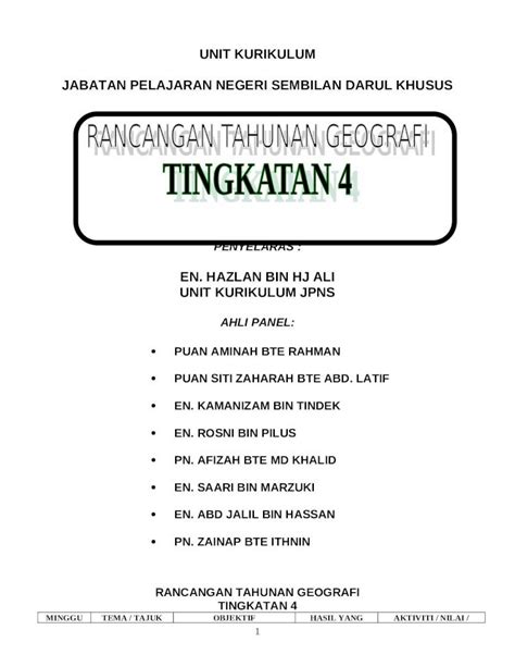 Doc Rancangan Tahunan Geografi T Dokumen Tips