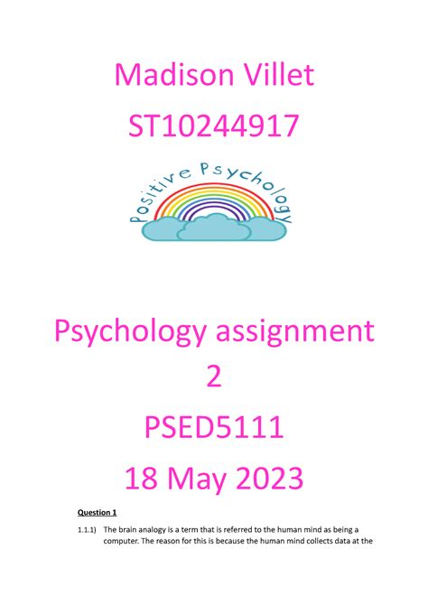 Psed5111 Assignment 2 Madison Villet St Psychology Assignment 2 Psed