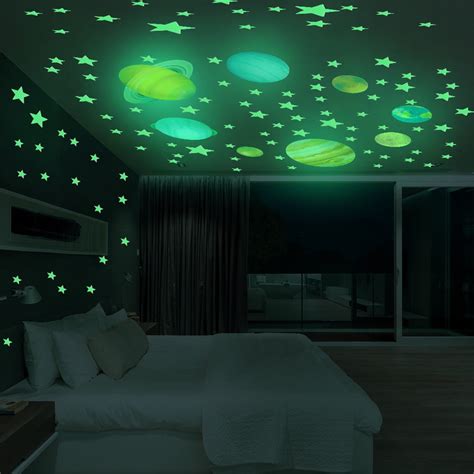 Luminous Planets Pvc Wall Stickers Glow In Dark Planets Bedroom Wall Decal