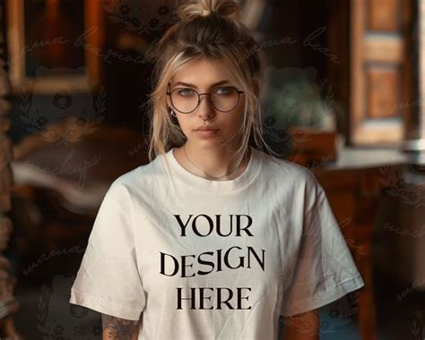 White Gildan 5000 Mockup T Shirt Mockup Female Model T Shirt Mockup