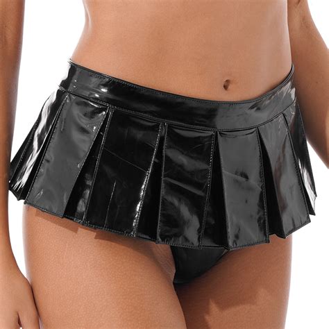 Womens Shiny Metallic Flared Pleated Mini Skater Skirt Short A Line