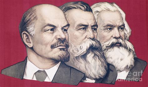 Soviet Propaganda Banner With Likenesses Of Lenin Engels And Marx