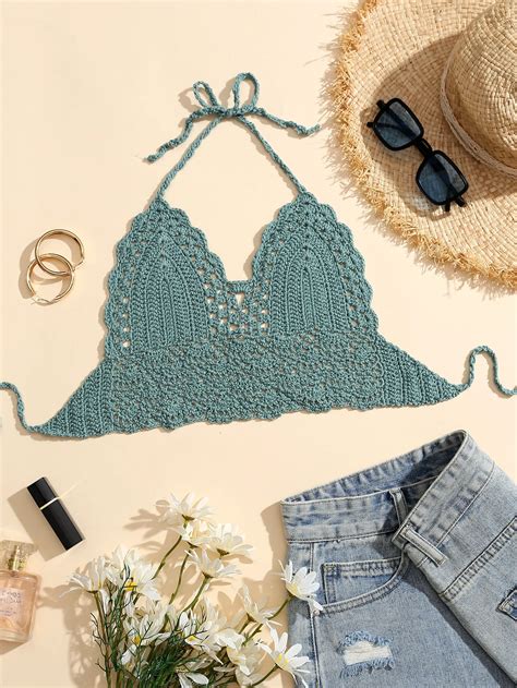 Summer Women Beach Bikini Bra Crochet Lace Bralette Knit Boho Beach