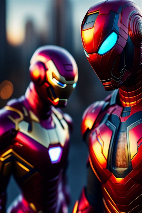 Lexica Iron Man And Spider Man Walking Togheter Futuristic Armor