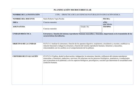 Ejemplo De Plan De Unidad Did Ctica Con El Modelo