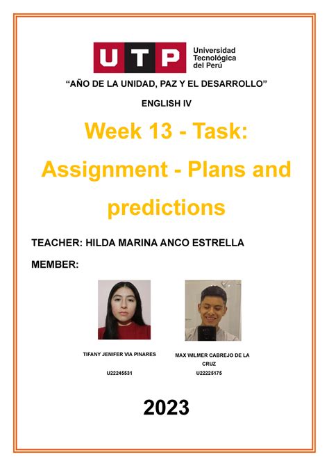 Week Task Assignment Plans And Predictions A O De La Unidad