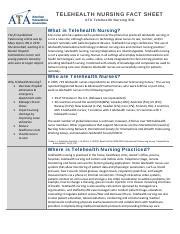 Telehealth Nursing Fact Sheet 2 Pdf TELEHEALTH NURSING FACT SHEET