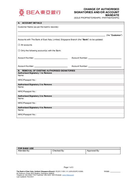 Fillable Online CHANGE OF AUTHORISED SIGNATORIES AND OR ACCOUNT MANDATE