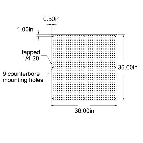 36 In X 36 In X 12 In Solid Aluminum Optical Breadboard