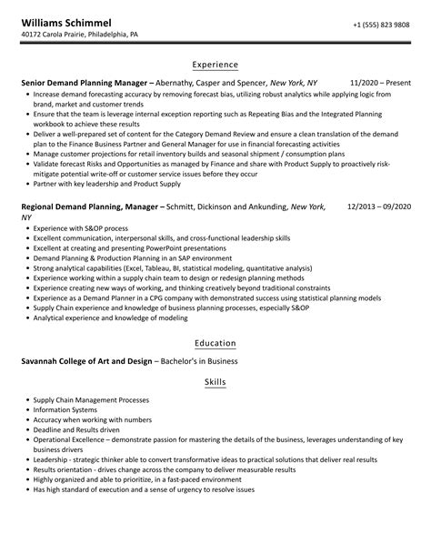 Demand Planning Manager Resume Samples Velvet Jobs