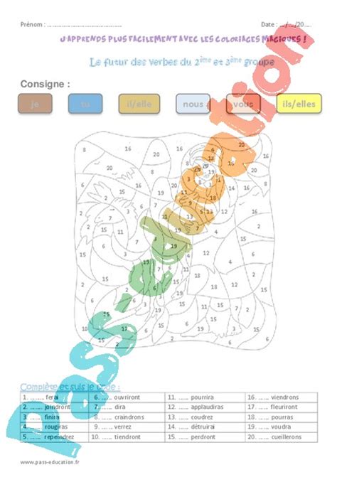 Coloriage Magique Futur De L Indicatif CE2 Cycle 2 Pass Education