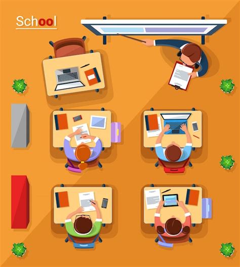 Premium Vector Vector Top View School Concept Illustration In Flat Style