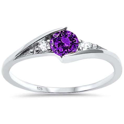 All In Stock Synthetic Amethyst Cz Three Stone Wavy Ring Sterling