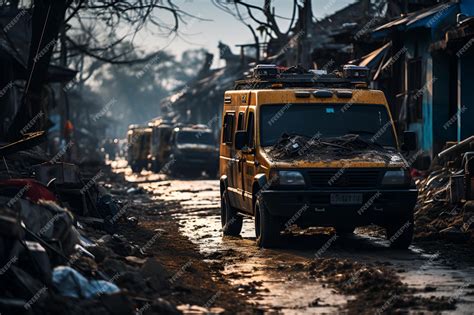 Premium Ai Image Cars Abandoned On The Street In A War Zone Are