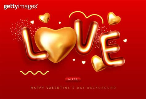 Happy Valentines Day Poster With 3d Letters And Gold Love Hearts