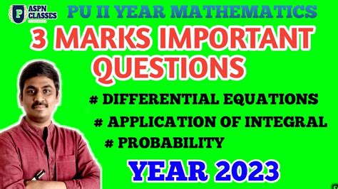 Pu Ii Year Maths Marks Important Questions Youtube