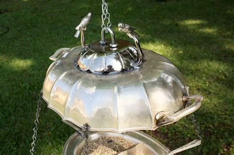 Repurposed Twin Bird Silverplate Platters Bird Feeder Bird Feeders