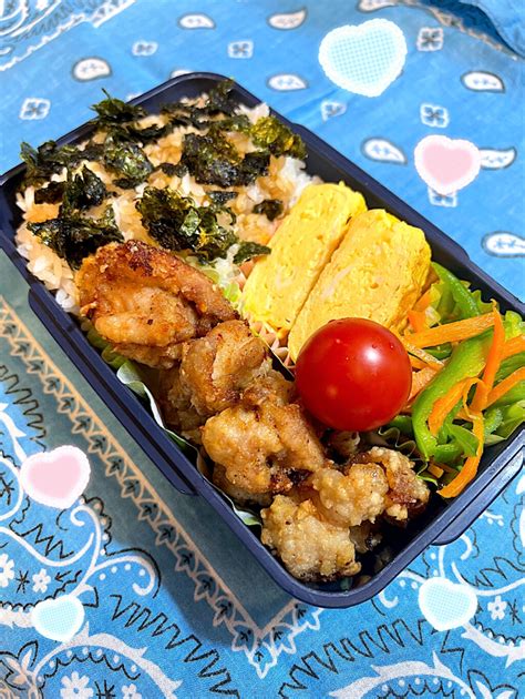 ゆき茶が投稿したフォト「お弁当🍙 ★海苔ご飯 ★鶏唐揚げ ★卵焼き ★ピーマンと人」 2023 06 02 062255 Limia リミア