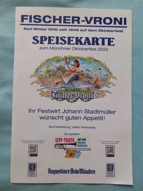 OKTOBERFEST WIESN Speisekarte 2022 Fischer Vroni Anschauen EUR