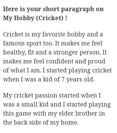 Write An Essay On My Hobby Cricket Send Me Photo Answer Brainly In