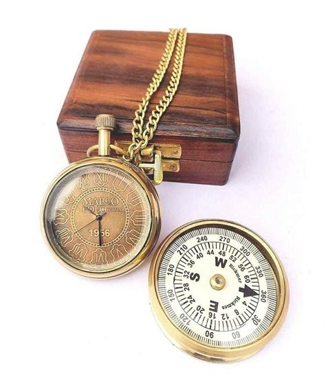 Antique Compass Pocket Watch Combo Brass Gift Camping Nautical Personalized