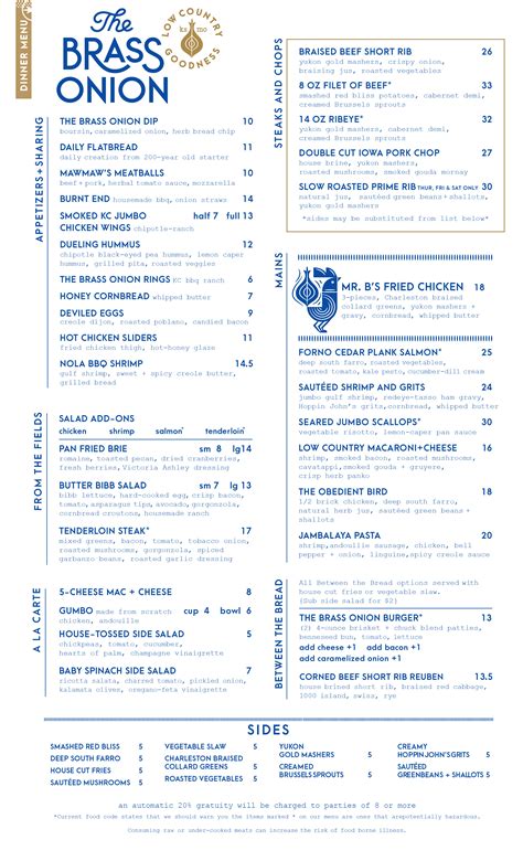 Menus The Brass Onion In Overland Park