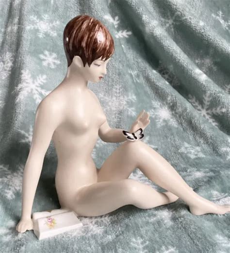 ROYAL DUX PORCELAIN Figurine Nude Naked Girl Woman Figure Butterfly