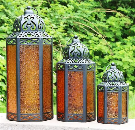 Wholesale Wholesale Morrocan Candle Lantern Set Of 3 Amber For Sale