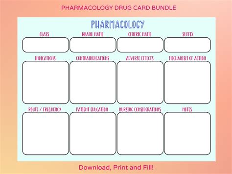 Printable Pharmacology Flash Card Pharmacology Drug Card Pharmacology