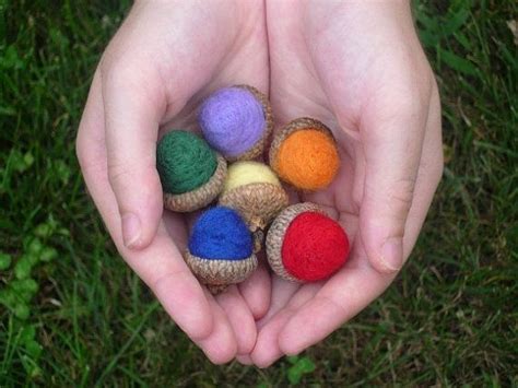 Waldorf Felted Acorns Rainbow Needle Felted Wool Acorns Etsy Felted