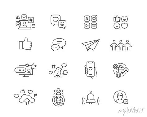 Social Media Icon Collection Containing 16 Editable Stroke Icons