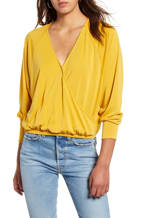 Womens All In Favor Surplice Top Size Large Yellow Surplice Top