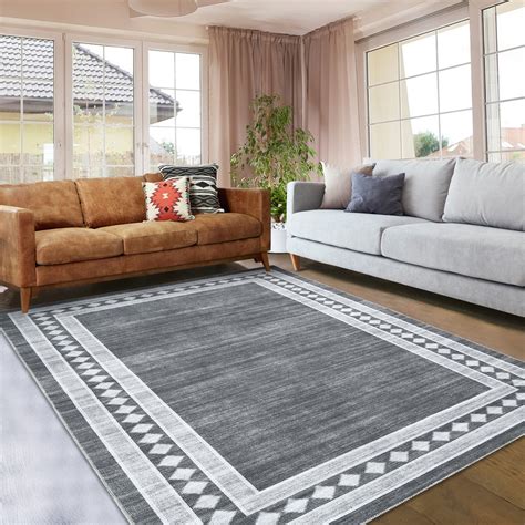 GlowSol 8x10 Modern Geometric Bordered Area Rug Indoor Soft Washable