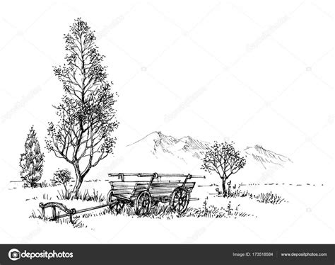 Countryside drawing | Countryside artistic drawing — Stock Vector ...